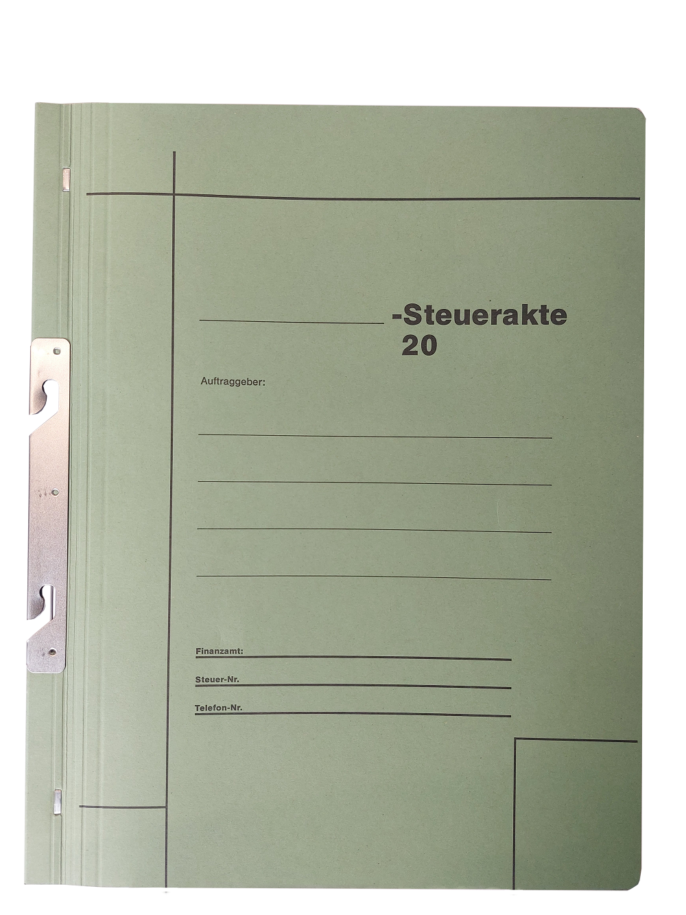 Produktabbildung Steuerakte Einhakhefter geschlossen mit eingedrucktem Personalbogen grün D 12 a