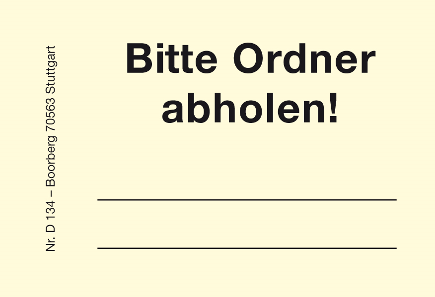 Produktabbildung gelbe Haftnotiz mit Text Bitte Ordner abholen!