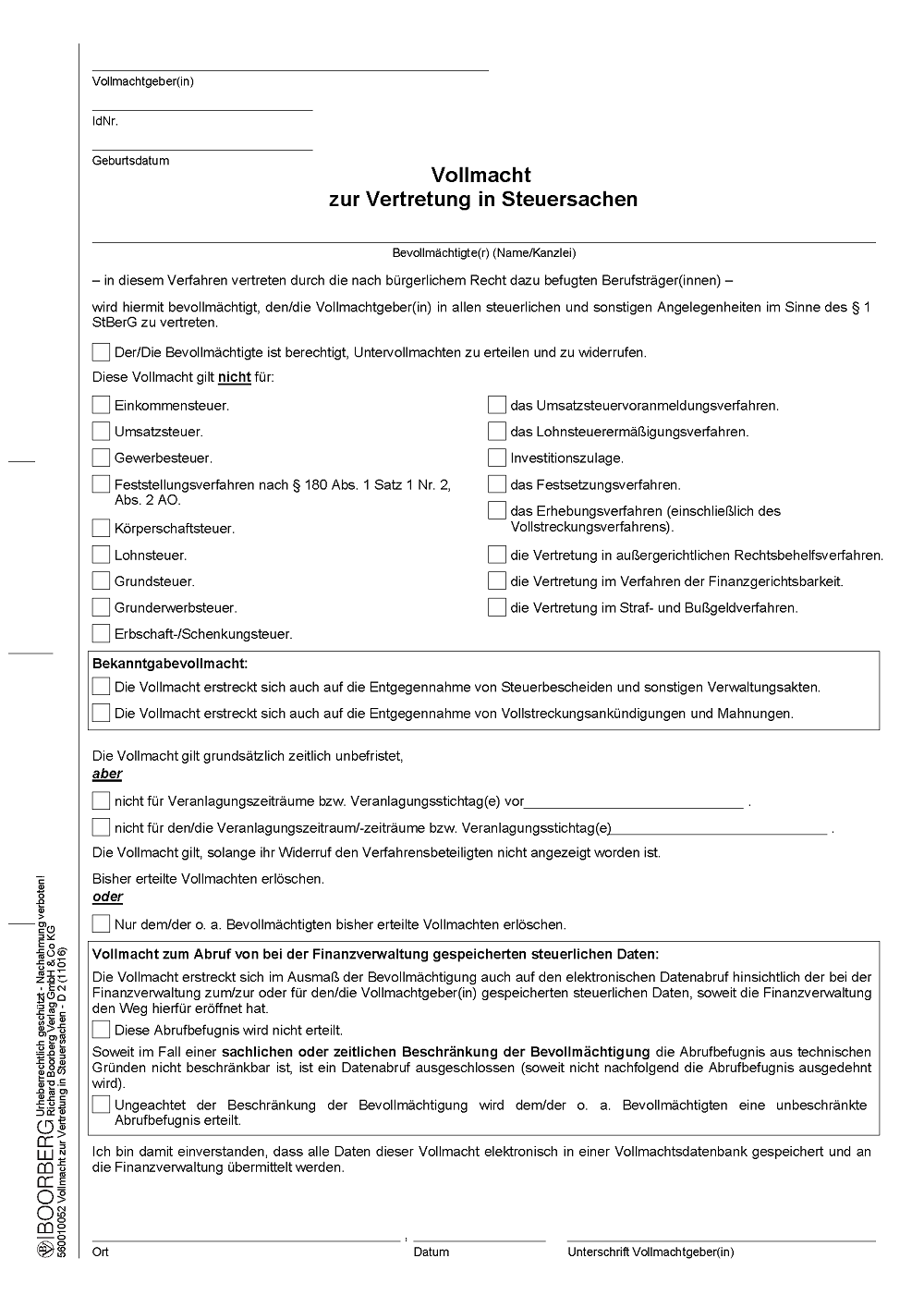 Produktabbildung des Formulars Vollmacht D 2