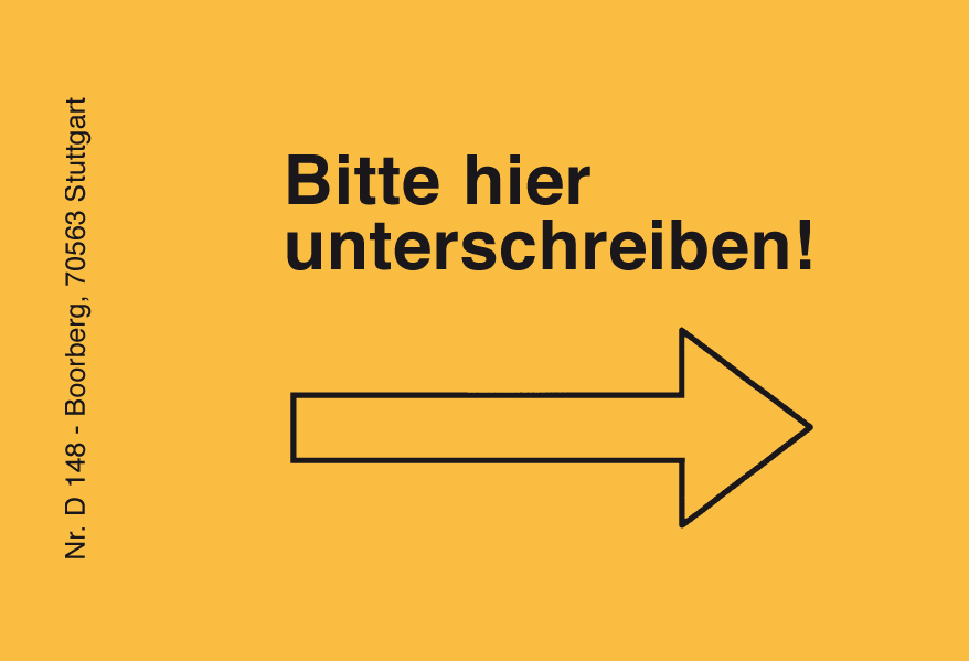 Produktabbildung Haftnotiz orangefarben mit Text bitte hier unterschreiben und Pfeil nach rechts