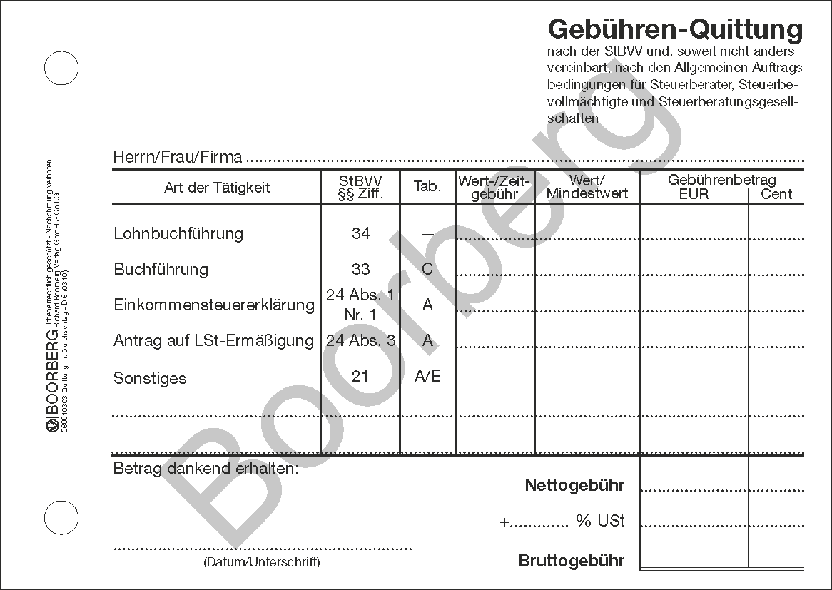 Produktabbildung des Formulars Gebühren-Quittungsblock D 6
