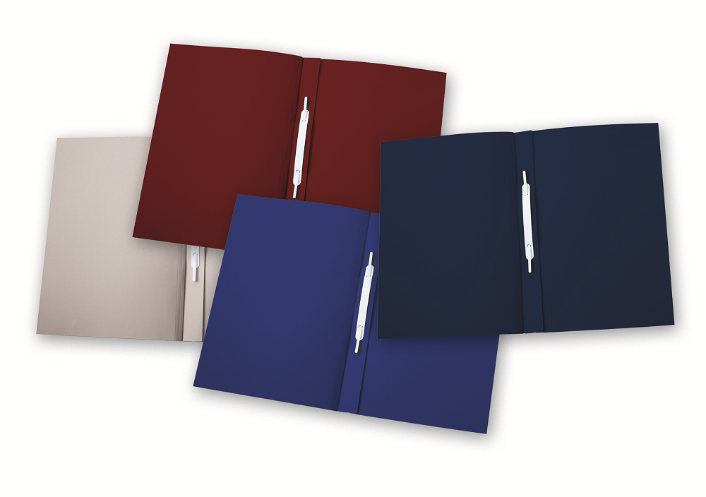 Produktabbildung Bilanzmappen mit Abheftmechanik in grau, rot, blau und dunkelblau