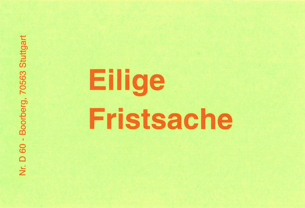 Produktabbildung grüne Haftnotiz mit Text Eilige Fristsache D 60