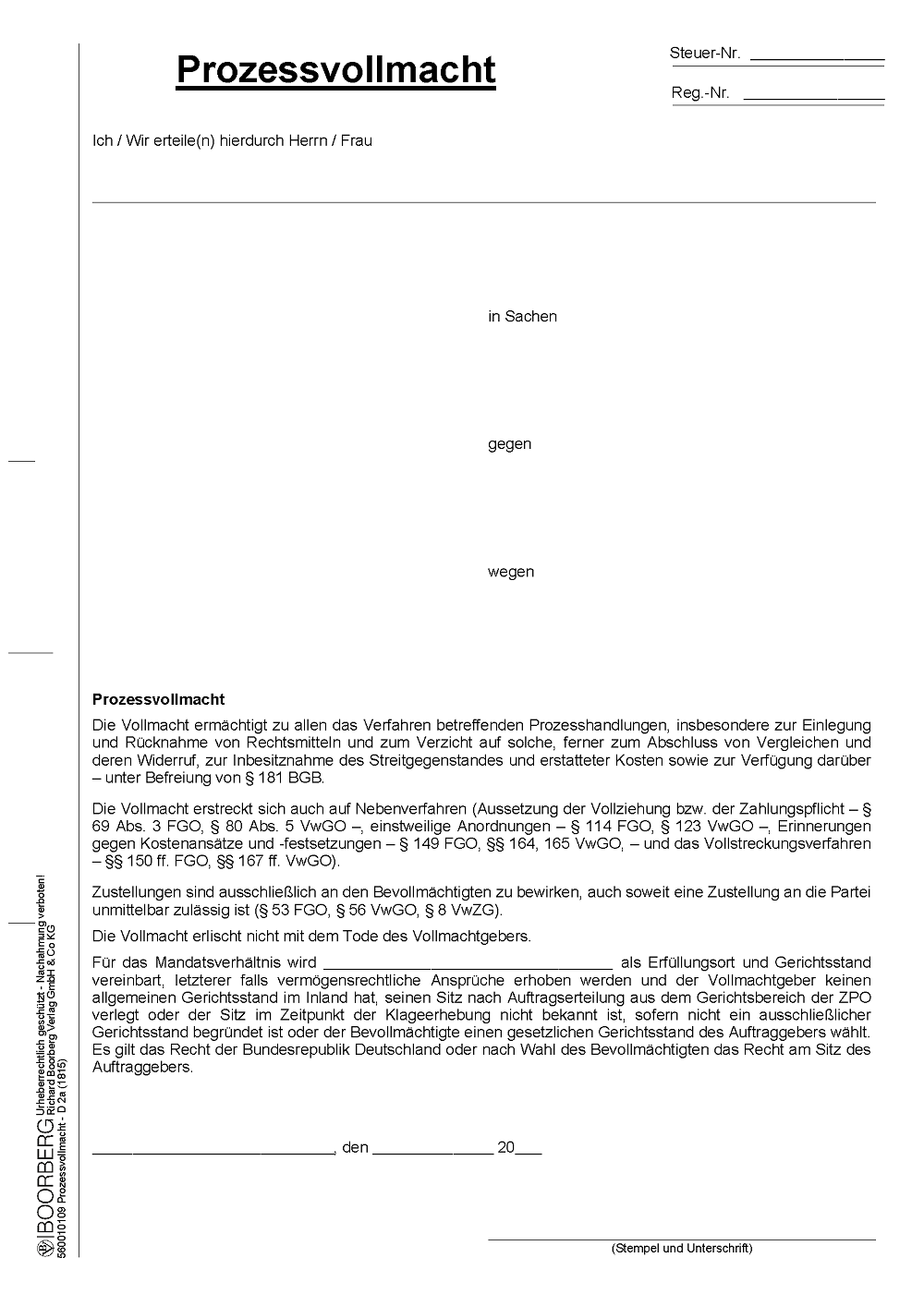 Produktabbildung des Formulars Prozessvollmacht D 2a