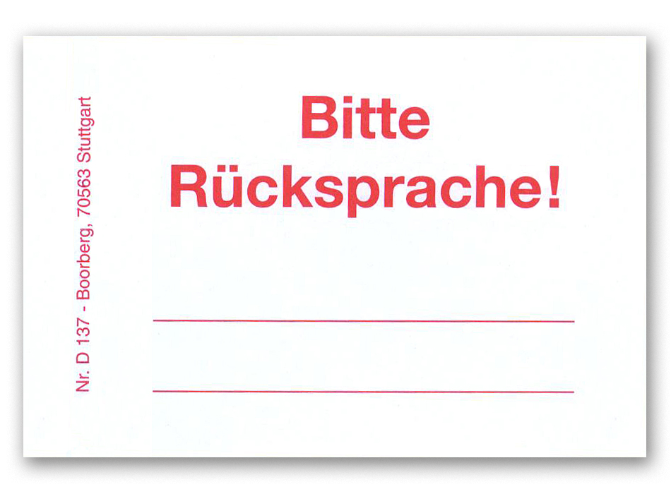 Produktabbildung weiße Haftnotiz mit Text Bitte Rücksprache! Und Feldern zum Selbstausfüllen