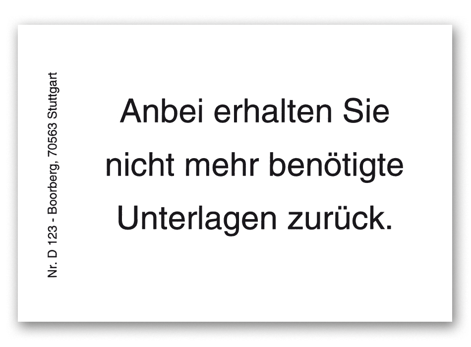 Produktabbildung weiße Haftnotiz mit Text Anbei erhalten Sie nicht mehr benötigte Unterlagen zurück