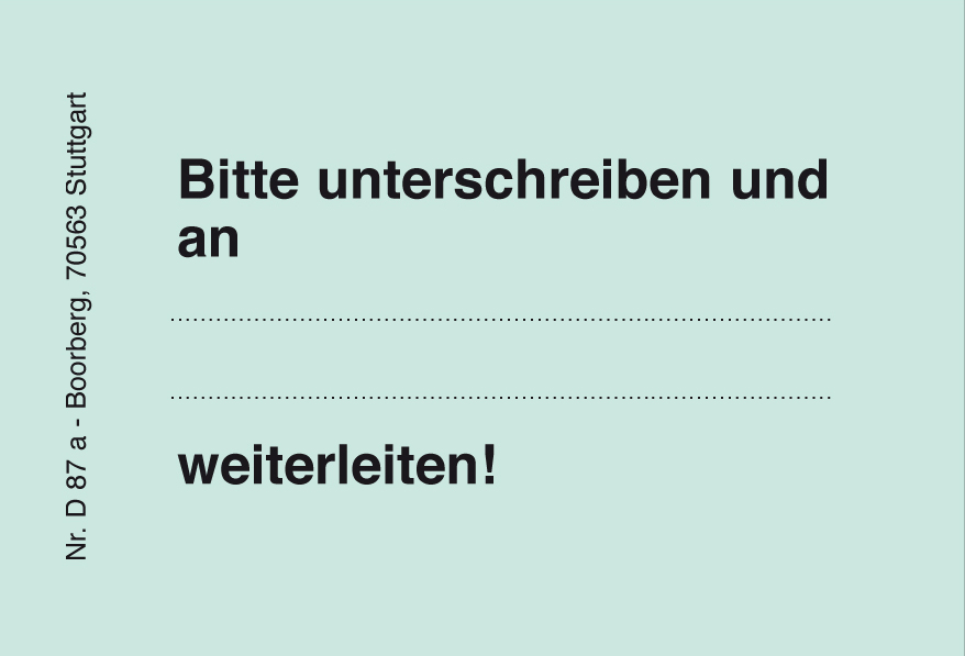 Produktabbildung blaue Haftnotiz mit Text Bitte unterschreiben und an….weiterleiten!