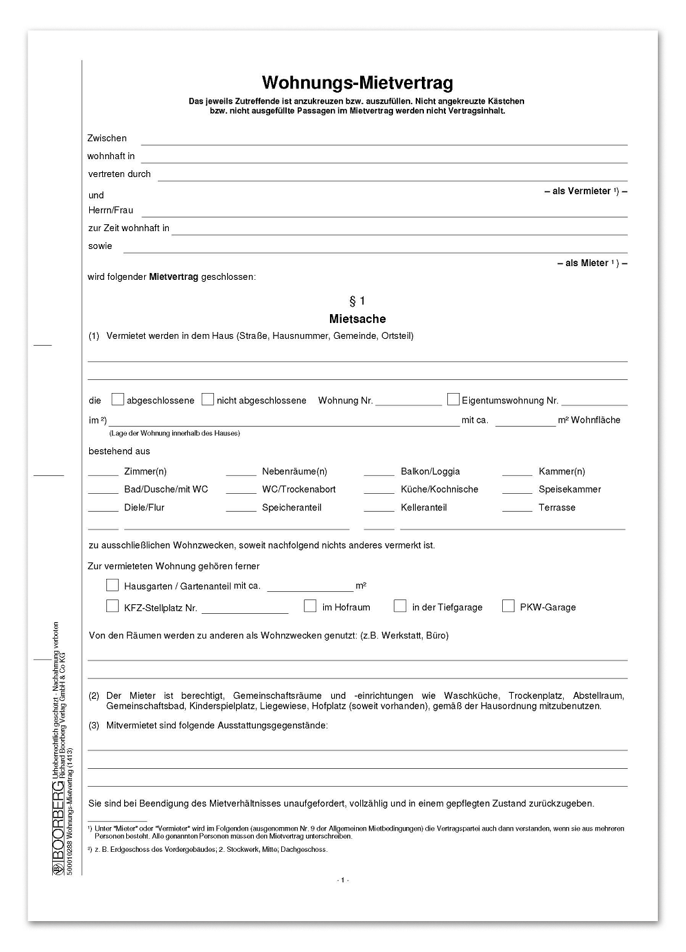 Produktabbildung des Vordrucks des Wohnungsmietvertrags