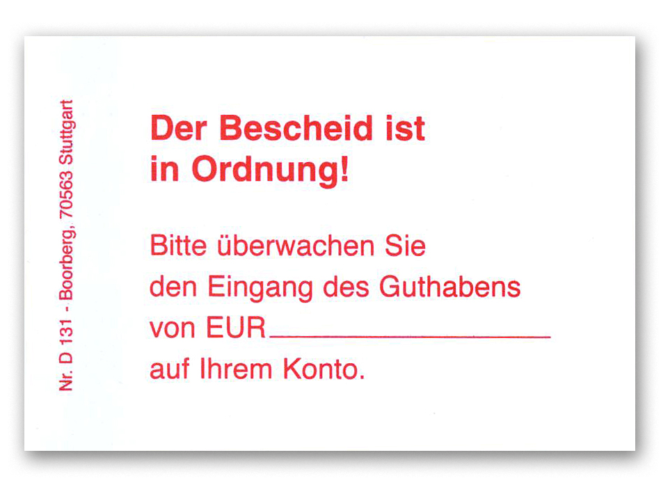 Produktabbildung weiße Haftnotiz mit Text Der Bescheid ist in Ordnung! Text zum Ankreuzen