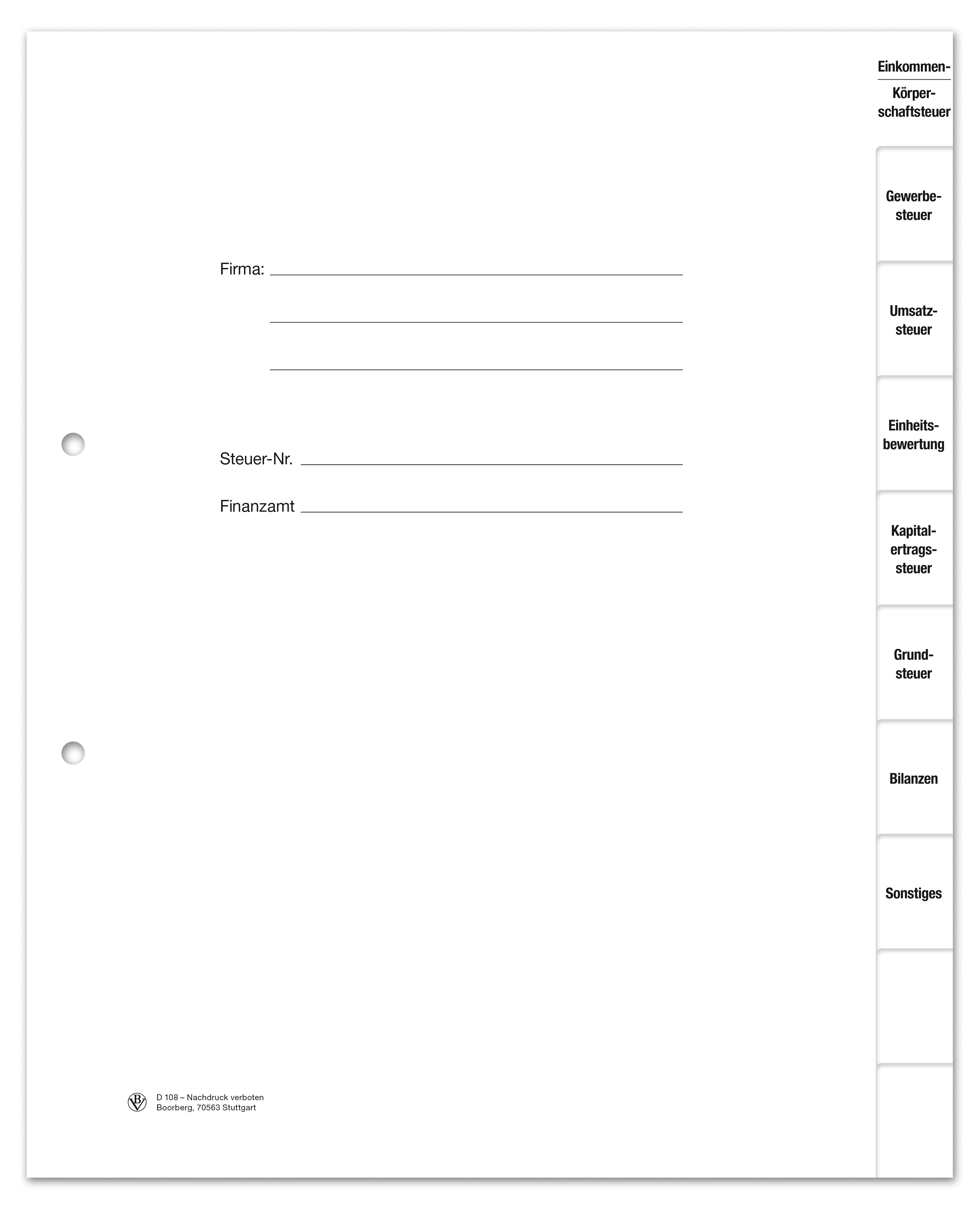 Produktabbildung der Register für Mandantenpendelordner D 108